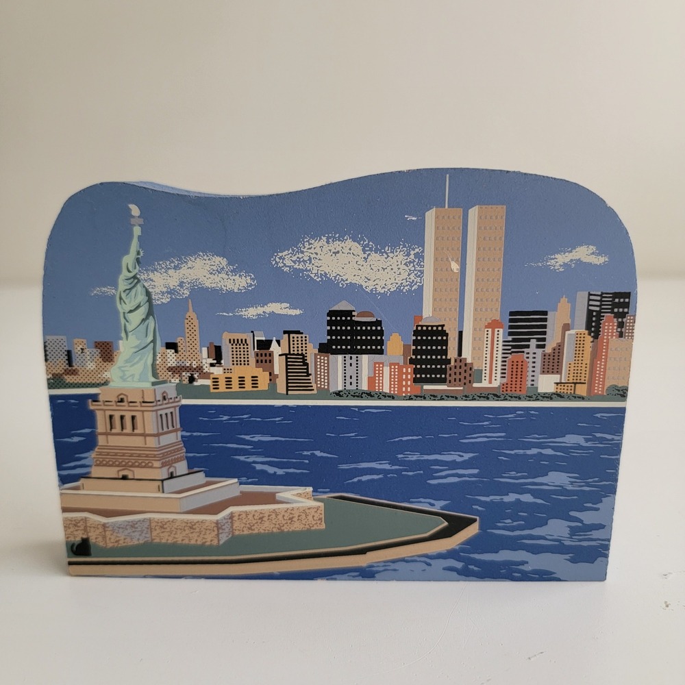 Vintage The Cat's Meow Village NYC Skyline Wood Shelf Sitter 2001 Twin Towers